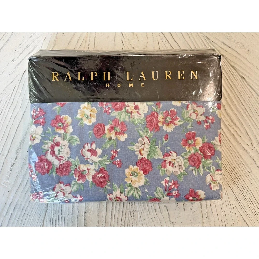 Vtg‎  New Ralph Lauren Hope Floral Blue FULL Deep Fitted Sheet NIP